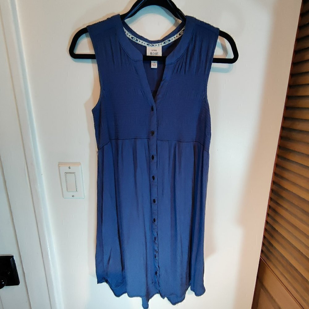Knox Rose Summer Dress in Navy Blue Rayon, Button Down SZ S